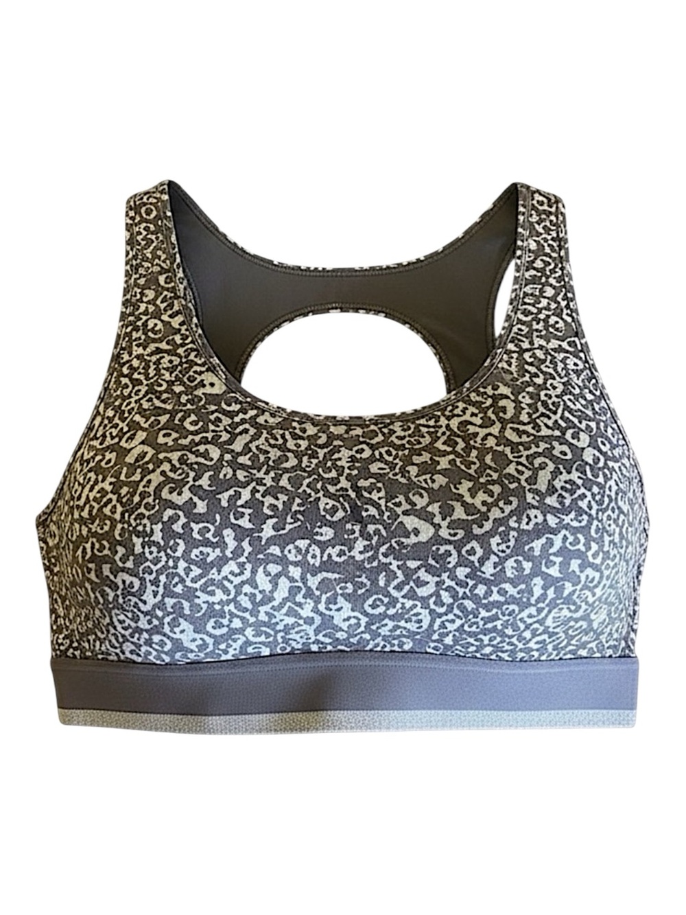 Metallic Silver Fold Animal Print Classic Cut Sport Bra Oval Cutout Back